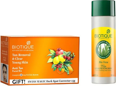 

BIOTIQUE BIO Bio Anti Tan Facial Kit, Bio Vera 75 SPF Sunscreen Body Lotion(Set of 2)