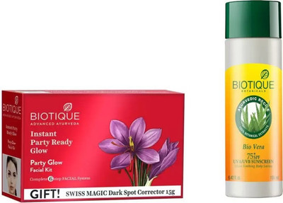 

BIOTIQUE BIO Bio Party Glow Facial Kit, Bio Vera 75 SPF Sunscreen Body Lotion(Set of 2)
