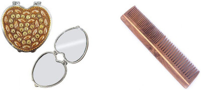 

Prime Combo OF Beautiful Compact Mirror With Neem wood Comb, Set Of 2, Perfect Gift For Festivals(Set of 2)