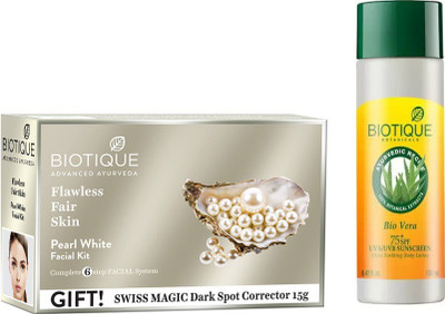 

BIOTIQUE BIO Bio Pearl White Facial Kit, Bio Vera 75 SPF Sunscreen Body Lotion(Set of 2)