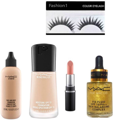 

FASHION 1 Combo set of fix fluid serum,studio face and body foundation,mineralize foundation,lipstick with eyelashes (set of 5)(Set of 5)