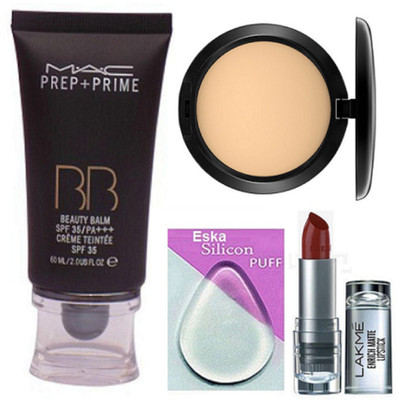 

eska Silicon Puff, Mac Prep-Prime BB Beauty Balm Foundation, Compact, Lakme Enrich Matte Lipstick(Set of 4)