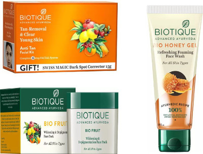 

BIOTIQUE BIO Bio Anti Tan Facial Kit, Bio Fruit Face Pack, Bio Honey Gel Face Wash(Set of 3)