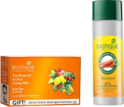 

BIOTIQUE BIO Bio Anti Tan Facial Kit, Bio Carrot 40 SPF Sunscreen Soothing Face Lotion(Set of 2)