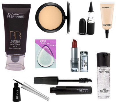 

eska Silicon Puff, Mac Prep-Prime BB Beauty Balm Foundation, Compact, Stick Kajal, Liquid Eyeliner, Haute And Naughty Mascara, Skin Base Visage Primer, Select Cover-Up & Lakme Enrich Matte Lipstick(Set of 9)