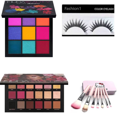 

FASHION 1 Imported combo of textured shadows palette rosegold edition,multicolor eye shadow, brush with eyelashes (set of4)(Set of 4)