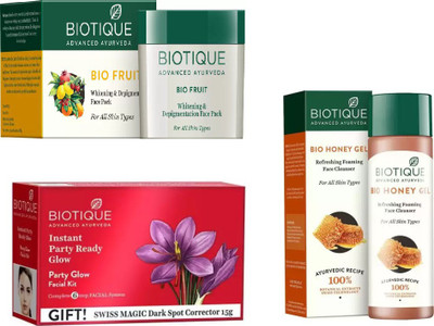 

BIOTIQUE BIO Bio Fruit Face Pack, Bio Party Glow Facial Kit, Bio Honey Gel Refreshing Foaming Face Cleanser For All Skin Types(Set of 3)
