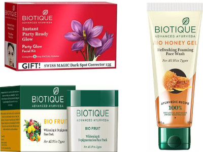 

BIOTIQUE BIO Bio Party Glow Facial Kit, Bio Fruit Face Pack, Bio Honey Gel Face Wash(Set of 3)