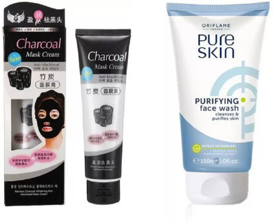 

hich Charcoal Mask Cream Oil Control Anti Black Head Mask Cream & Oriflame Sweden Pure Skin Purifying Face Wash(Set of 2)