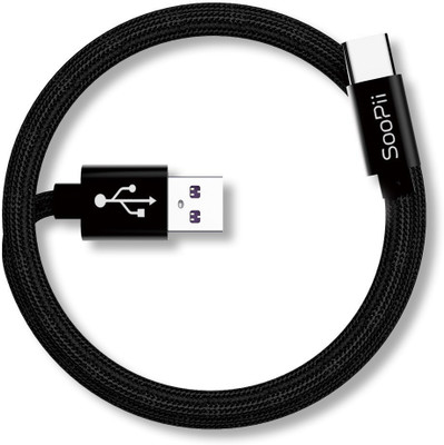 Soopii USB Type C Cable 2 A 1 m Nylon Braided up to 5A Quick Charging(Compatible with All Phones With Type C port, Black, One Cable)