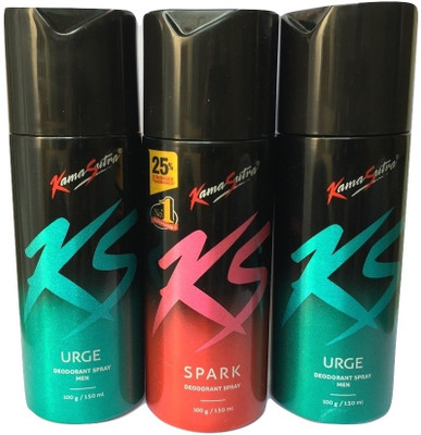 

KamaSutra 2 URGE 1 SPARK PACK OF 3 Body Spray - For Men & Women(450 ml, Pack of 3)