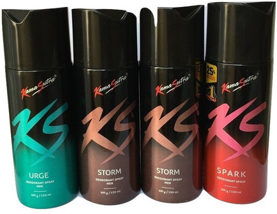 

KamaSutra 1 URGE 1 SPARK 2 STROM ( PACK OF 4) Body Spray - For Men & Women(600 ml, Pack of 4)