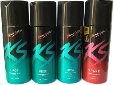 

KamaSutra 3 URGE AND 1 SPARK ( PACK OF 4) Deodorant Spray - For Men & Women(600 ml, Pack of 4)