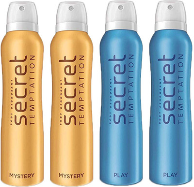 

SECRET TEMPTATION MYSTERY DEODORANT 150ML 2 Pcs+ TEMPTATION PLAY DEODORANT 150ML 2 Pcs Deodorant Spray - For Women(150 ml, Pack of 4)