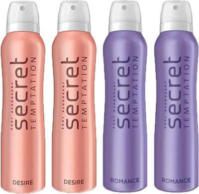 

SECRET TEMPTATION-2 DESIRE DEODORANT 150ML+2 ROMANCE DEODORANT 150ML Deodorant Spray - For Women(150 ml, Pack of 4)