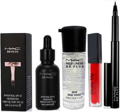 

MAC BB PLUS 1 Foundation 30 Ml, 1 Primer 35 Ml,1 Matte Me Liquid Lipstick (6 Ml, Red) 1 Pen Eyeliner Blackest Waterproof 1.45 Gm For All Skin Tone Foundation(NATURAL)