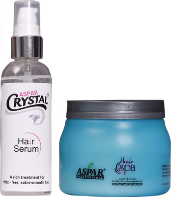 

Aspar Crystal Nourishing and Frizz Control Hair Serum & Professional Instant Nutrition Hair Spa Combo Pack (Hair Serum 1pc + Hair Spa 1pc)(600 ml)