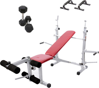 

Lifeline Multi Gym Bench 308 | Bundles With Hexa Dumbbell 5kg Set and Push up Bar Home Gym Combo(100 - 120 kg)