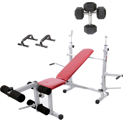 

Lifeline Multi Gym Bench 308 | Bundles With Hexa Dumbbell 7.5kg Set and Push up Bar Home Gym Combo(100 - 120 kg)