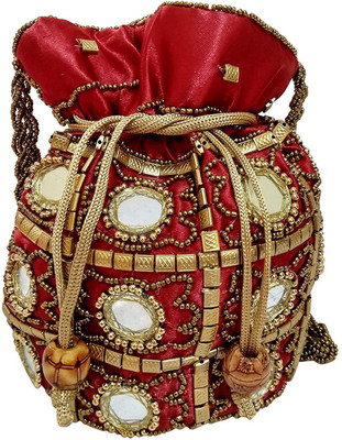 

Unique Fashion Mirror Design Maroon Multi-Color Potli Bag with Beads for Girls/Women Potli(Maroon, Multicolor)