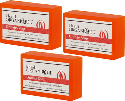 

KHADI ORGANIQUE HAND MADE ORANGE SOAP WITH ESSENTIAL OIL - 375 GM PACK OF 3(375 g, Pack of 3)