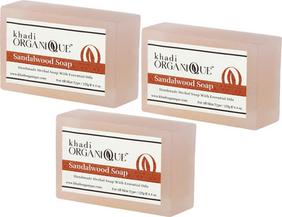 

KHADI ORGANIQUE HANDMADE SANDALWOOD SOAP WITH ESSENTIAL OIL 375 GM PACK OF 3(375 g, Pack of 3)
