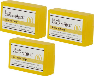 

KHADI ORGANIQUE HANDMADE LEMON SOAP WITH ESSENTIAL OIL -375 GM PACK OF 3(375 g, Pack of 3)