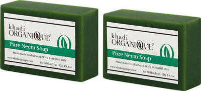 KHADI ORGANIQUE HANDMADE PURE NEEM SOAP WITH ESSENTIAL OIL 250 GM PACK OF 2(250 g, Pack of 2)