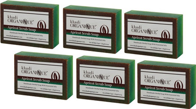 KHADI ORGANIQUE HANDMADE APRICOT SCRUB SOAP WITH ESSENTIAL OIL 750 GM PACK OF 6(750 g, Pack of 6)