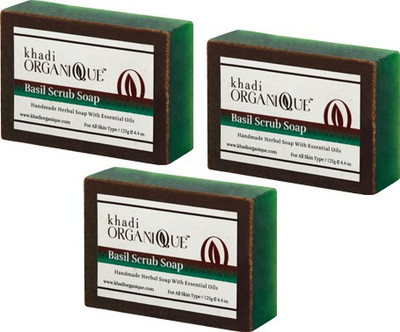 

KHADI ORGANIQUE HANDMADE BASIL SCRUB SOAP WITH ESSENTIAL OIL 375 GM PACK OF 3(375 g, Pack of 3)