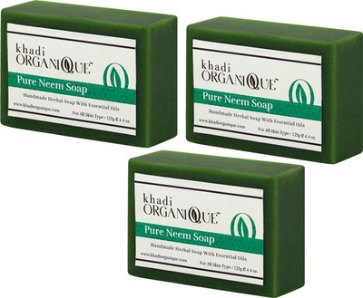 

KHADI ORGANIQUE HANDMADE PURE NEEM SOAP WITH ESSENTIAL OIL 375 GM PACK OF 3(375 g, Pack of 3)
