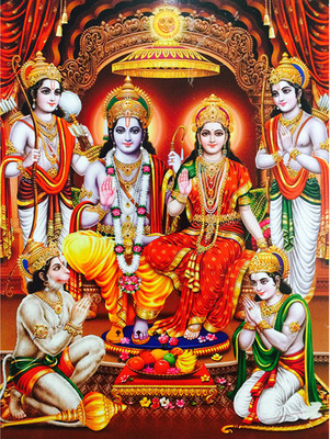 AH Decals 40 cm Shri Ram Sita with Hanuman Self Adhesive Sticker(Pack of 1)