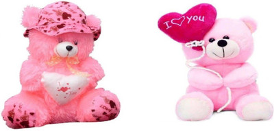 

THE HIGH THINKING TOYS Pack of Two Pink Teddy Bear with Cap 40 Cm & Balloon Teddy Bear with I love you heart 20 Cm - 40(Pink)