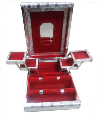 

QTM Oxidise Bangle Jewellery Imitation Storage Box 3 Rod, Silver Jewellery Vanity Box(Silver)
