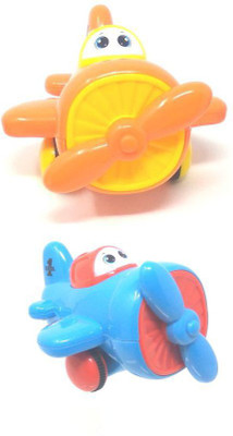 

Akrobo Set of 2 Non Toxic Push and Go Friction Plane Car Toys with Rotating Propeller(Multicolor)
