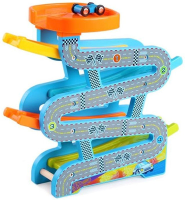 

Akrobo Colourful Wooden Track Race Set with 4 Colourful Miniature Cars Sliding Track Racer(Multicolor)