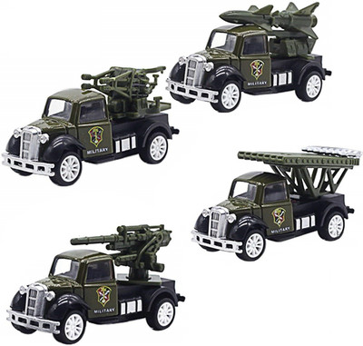

IndusBay Military Jeep & Trucks set of 4 Die-Cast metal Alloy Army Vehicles Toys 1:87 Scale(Green)