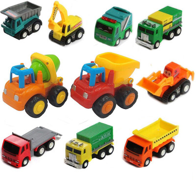 

IndusBay Unbreakable Automobile toy Set 10 Mini Construction Vehicles Dumper Mixer Hywa Mixer Excavator Tanker Poclaine Dumper(Multicolor)