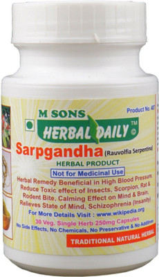M SONS Herbal daily Sarpgandha 30 Veg. Single Herb 250 mg Capsules(250 mg)