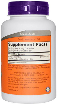 

Now Foods Now Foods, Acetyl-L Carnitine, 500 mg,(100 No)