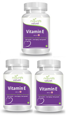

Natures Velvet Lifecare Vitamin E 400 I.U, 60 Softgels -Pack of 3(180 No)