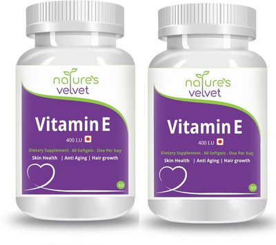 

Natures Velvet Lifecare Vitamin E 400 I.U, 60 Softgels -Pack of 2(120 No)
