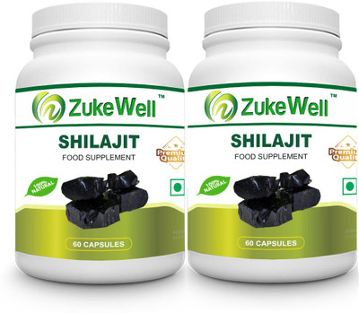 Zukewell Pure Shilajit Extract 60 Capsule 500 mg Pack of 2(500 mg)
