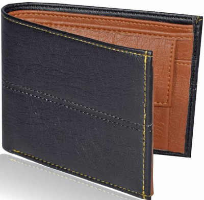 

TWINSTAR Men Black Artificial Leather Wallet(9 Card Slots), Black-tan