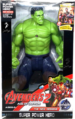 

Jack Royal Avenger 2 Age Of Ultron Action Figure Series with LED Light on Chest with Weapons Twist and Move HULK(Green, Multicolor)