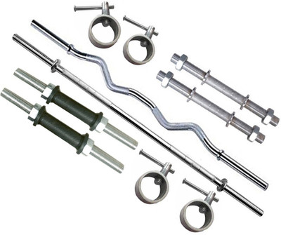 

StepInnStore COMBO OF''3*ft. Curl Rod+ 3*ft. Straight Rod+ 4 Dumbbell Rods And 4 Steel Locks Weight Lifting Bar(Silver, Black), Black;silver