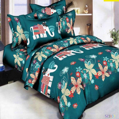 Shrya 140 TC Polycotton Double Abstract Flat Bedsheet(Pack of 1, Green)