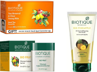 

BIOTIQUE BIO Bio Anti Tan Facial Kit, Bio Fruit Face Pack, Bio Pineapple Face Wash(Set of 3)