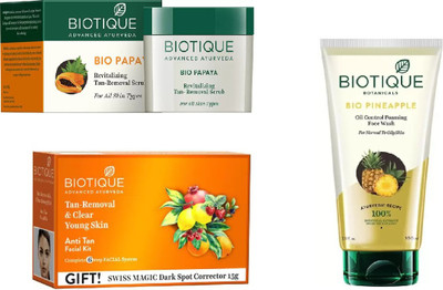 

BIOTIQUE BIO Bio Papaya Revitalizing Tan Removal Scrub, Bio Anti Tan Facial Kit, Bio Pineapple Face Wash(Set of 3)