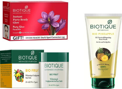 

BIOTIQUE BIO Bio Party Glow Facial Kit, Bio Fruit Face Pack, Bio Pineapple Face Wash(Set of 3)